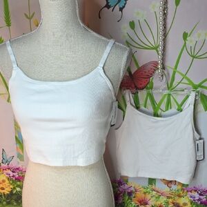 Elegant White Ribbed Camisole Top In Med. Or Large